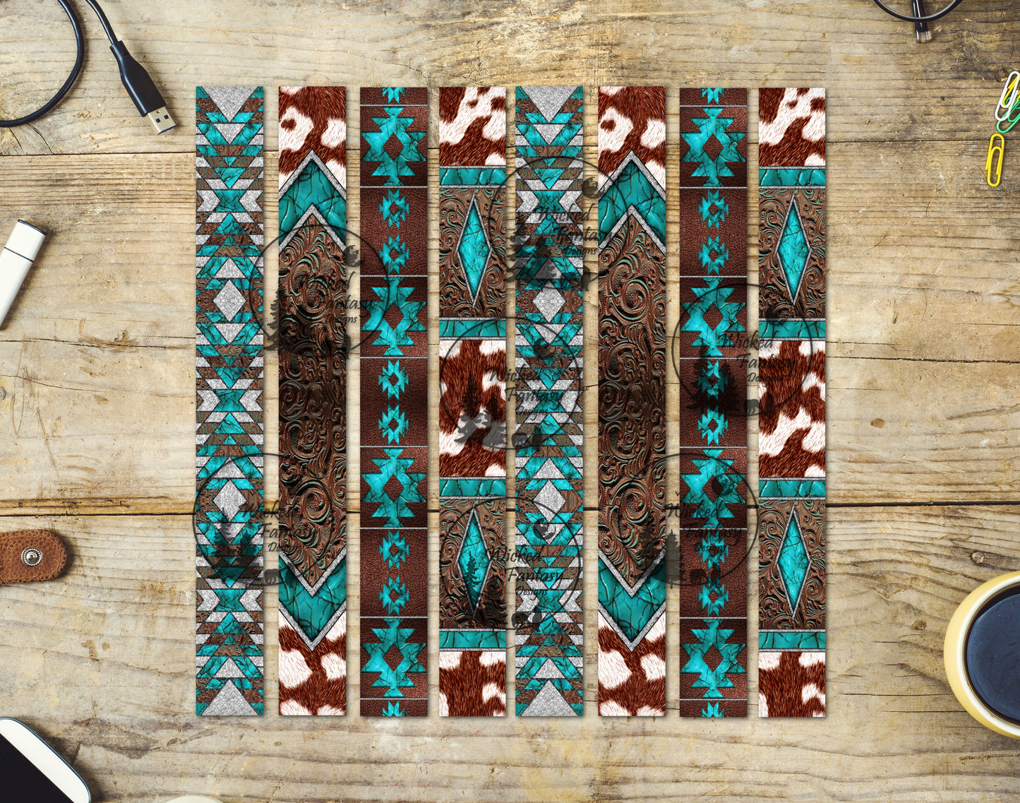 UVDTF Western South West Cowhide and Aztec Striping 12x12"