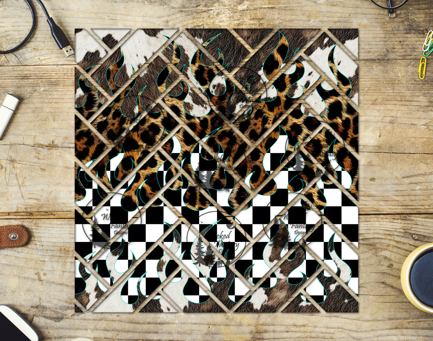 UVDTF Leopard Print Checkered Flames Herringbone 20oz 30oz 10"x10"