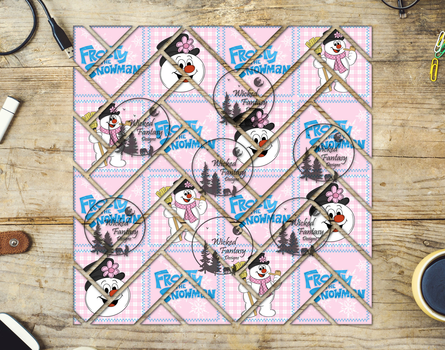 UVDTF Pink Snowman Herringbone 20oz 30oz 10"x10"