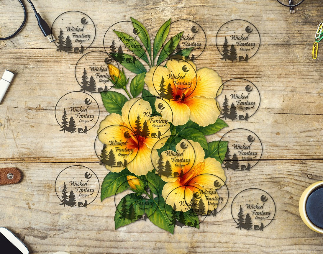 UVDTF Yellow Hibiscus Floral Arrangement