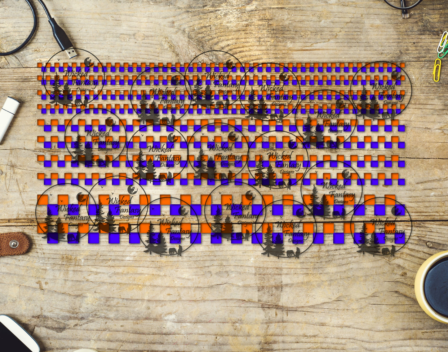 UVDTF Orange and Purple Checkered 6x12" Striping Element