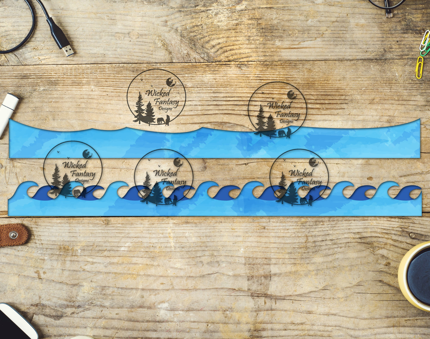 UVDTF Watercolor Waves and Water Border Element 12"