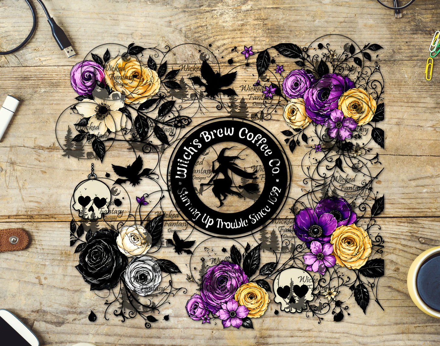 UVDTF Witches Brew Coffee Co Purple Tumbler Wrap 20oz 30oz Element