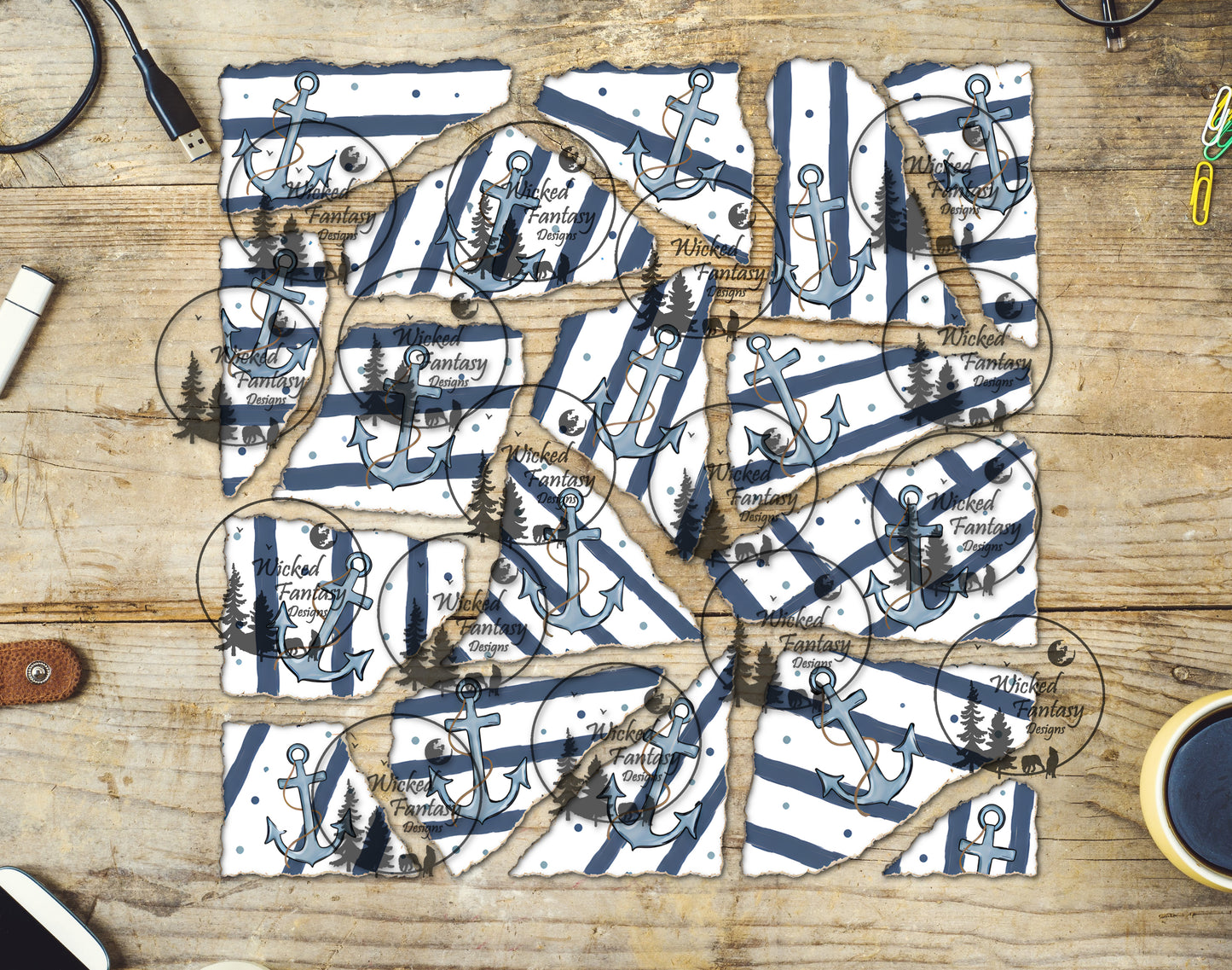 UVDTF Anchor Stripes Ripped Pages Filler Element Sheet