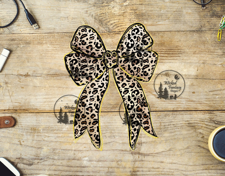 UVDTF Leopard Bow with Gold Outline