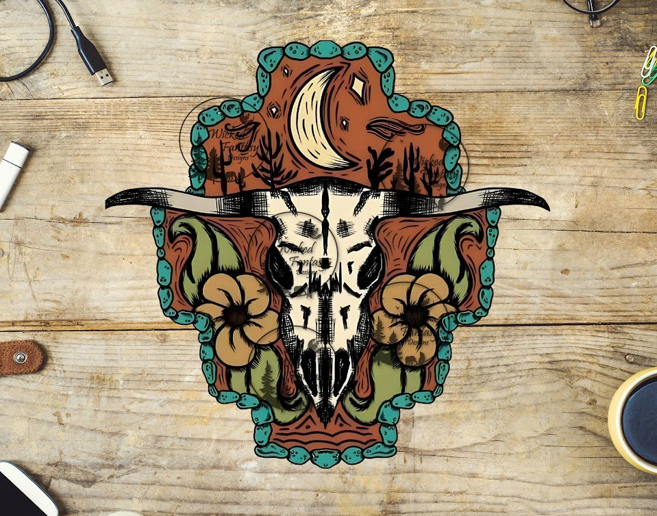 UVDTF Sketched Cow Skull Concho