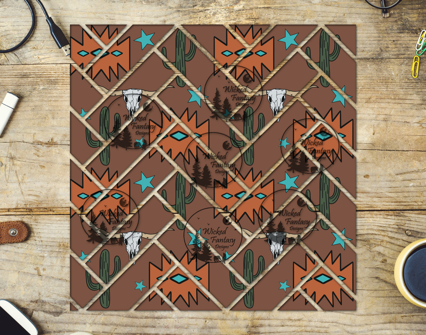 UVDTF Cow Skull and Aztec Herringbone 20oz 30oz 10"x10"