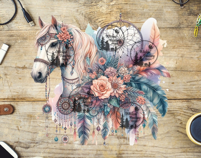 UVDTF Boho Horse with Dreamcatchers and Feathers