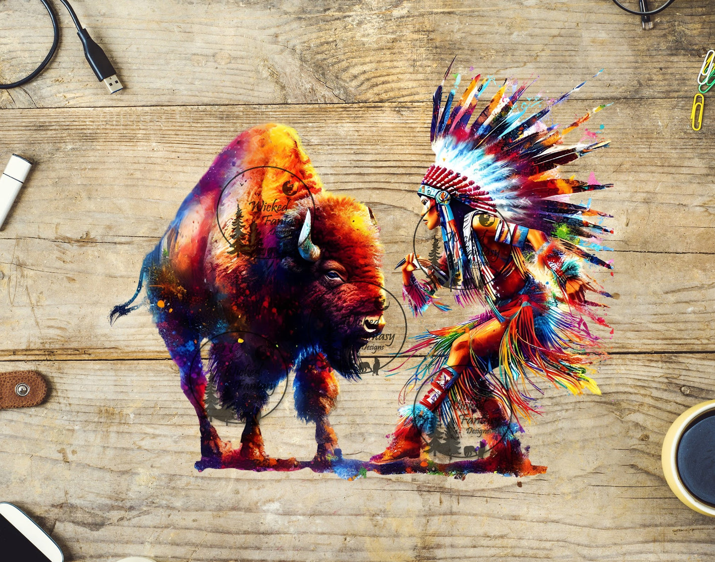UVDTF Bison and Native American Woman Dancing