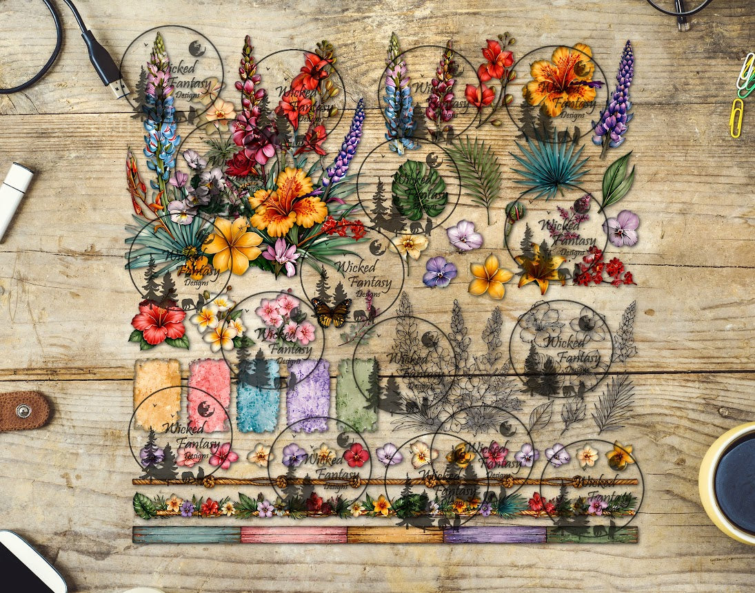 UVDTF Tropical Floral 12x12" Multimedia Element Sheet