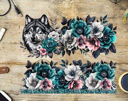 UVDTF Wolf and Teal Flowers 20oz 30oz 10"x10" Element