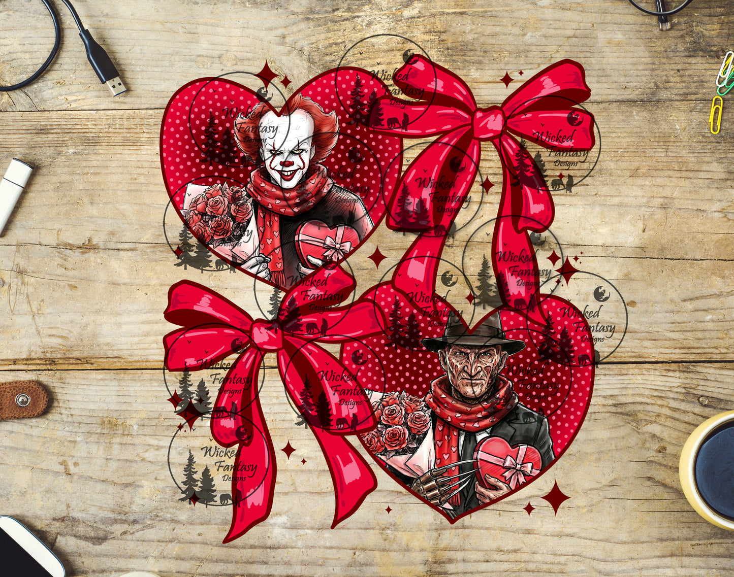 UVDTF Clown Horror Valentines with Bows
