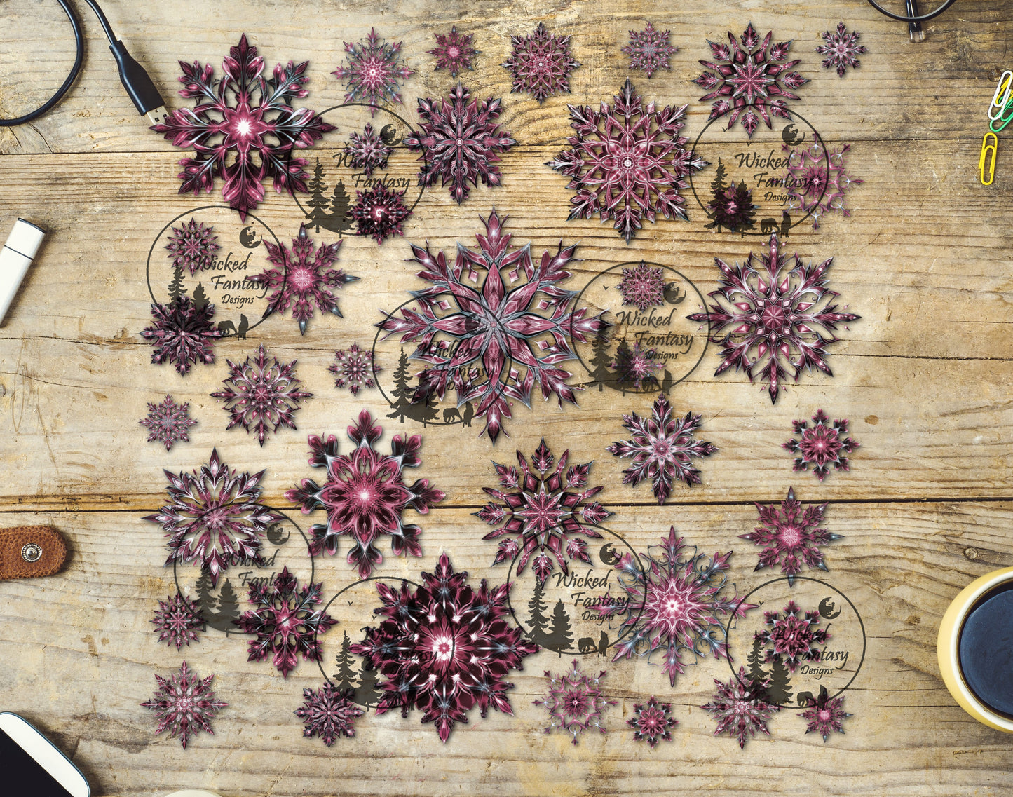 UVDTF Pink Snowflakes 12x12"