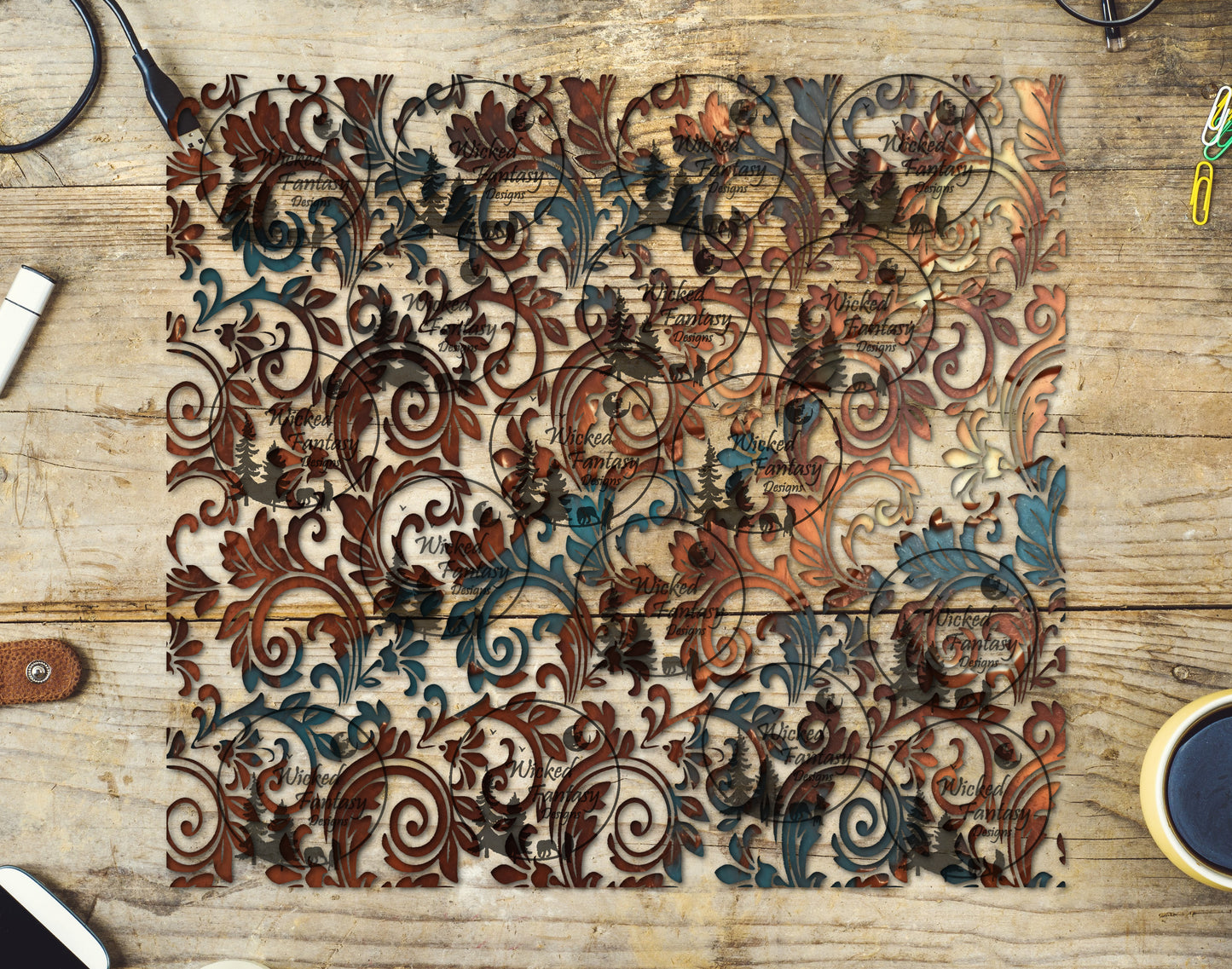 UVDTF Copper Patina Tooled Leather 20oz 30oz 10"x10"