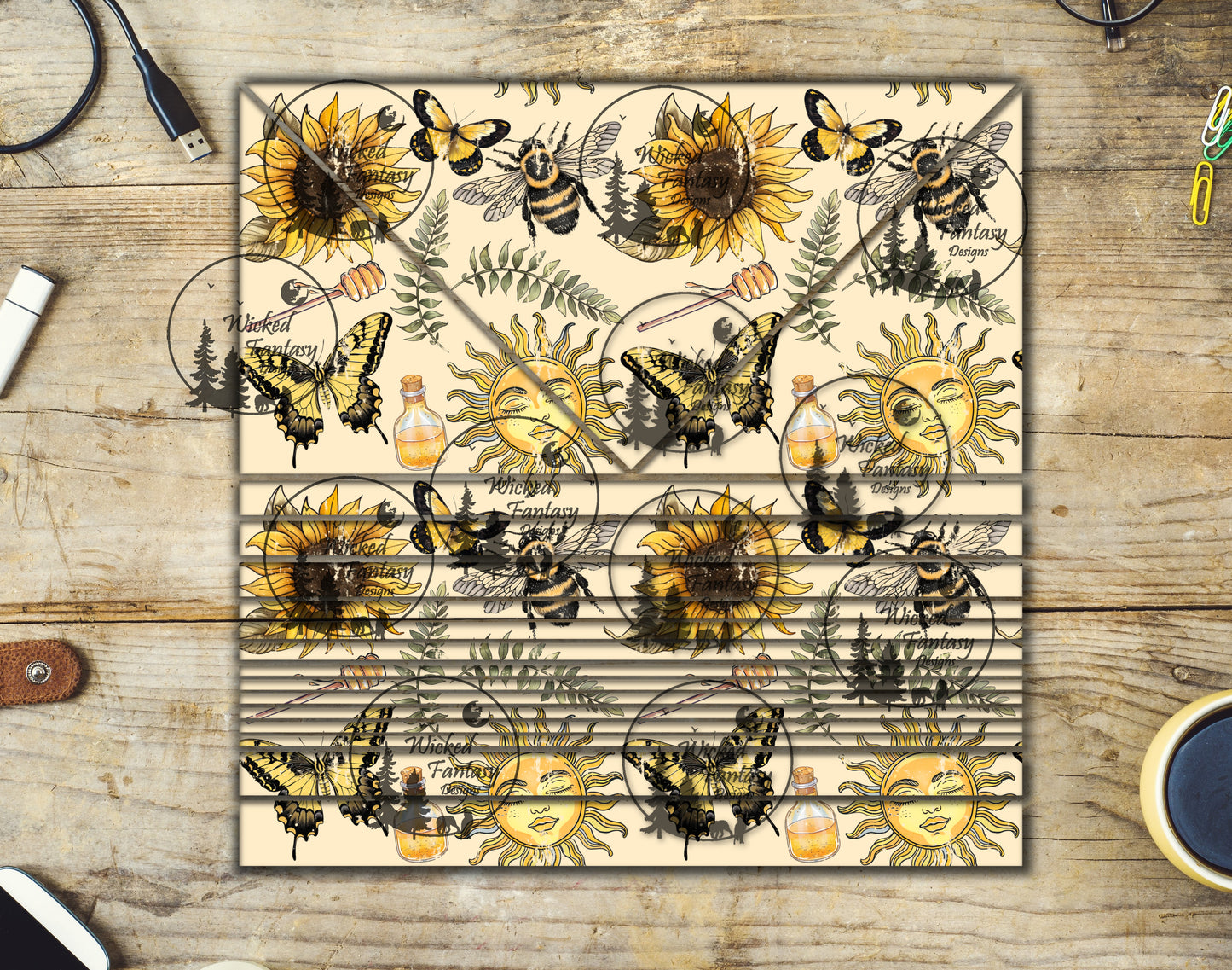 UVDTF Sunflowers Bees and Butterflies Striping Triangle 20oz 30oz 10"x10" Element Sheet