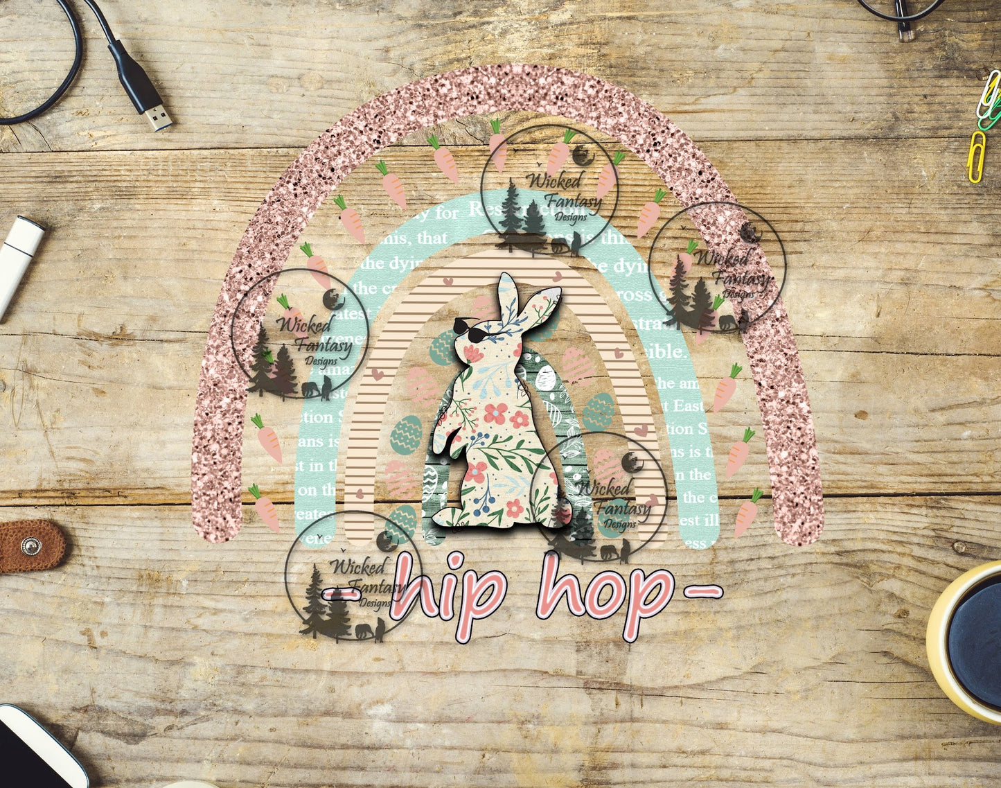 UVDTF Hip Hop Pastel Rainbow with Easter Bunny