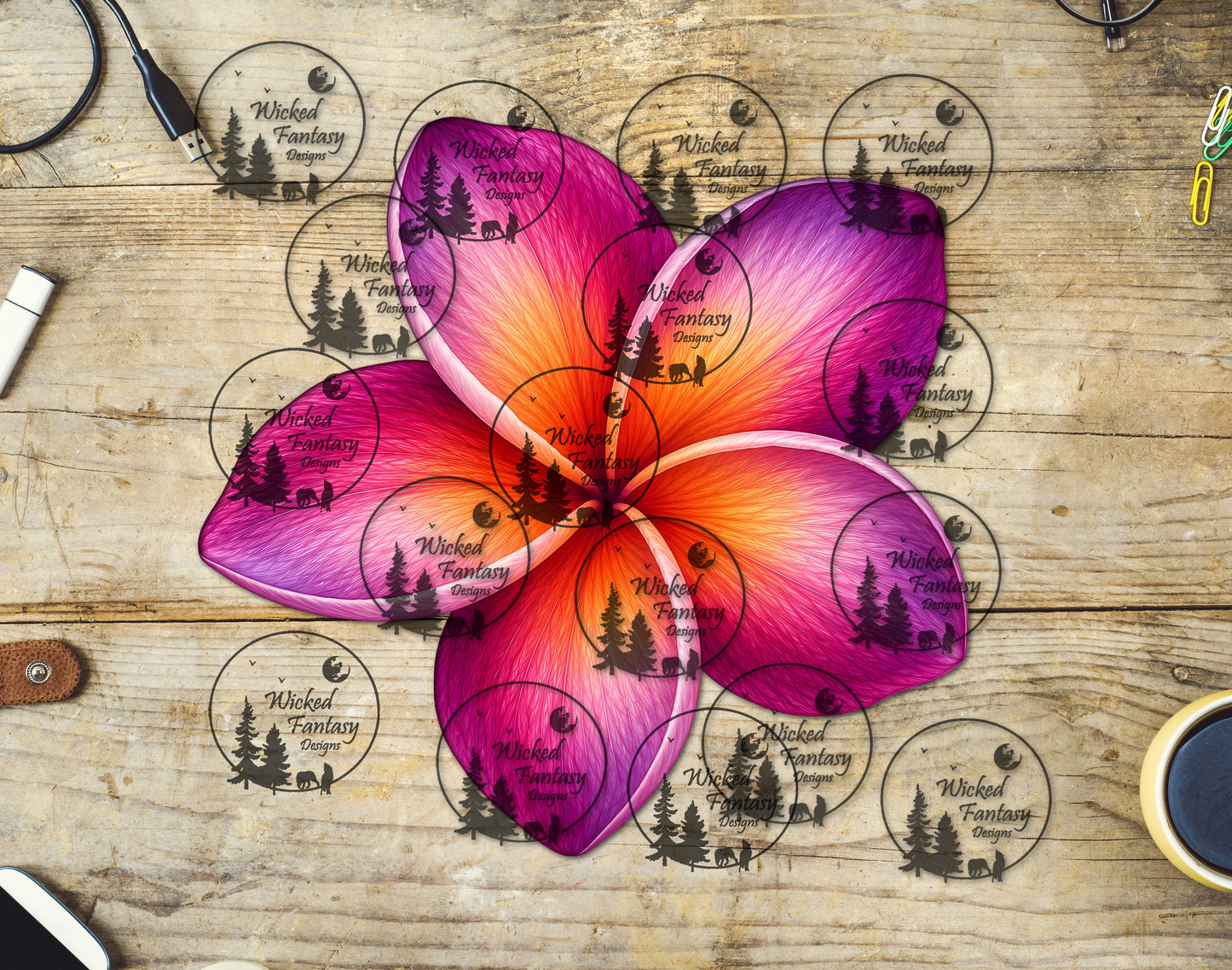 UVDTF Fuchsia and Orange Plumeria Flower