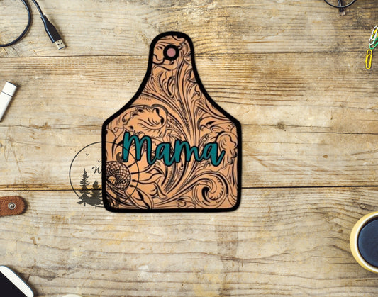 UVDTF Decal Mama Cow Tag Tooled Leather Cowgirl Western Rustic Ranch 1pc