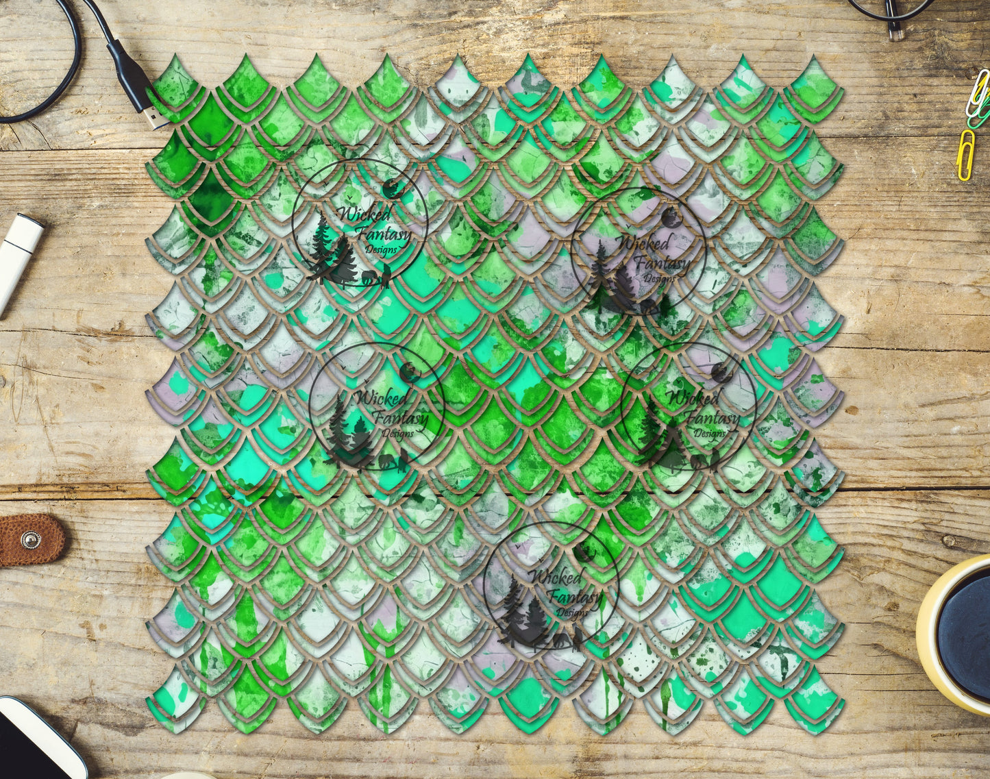 UVDTF Green Mint Paint Splatter Dragon Scales 10"x10" Element