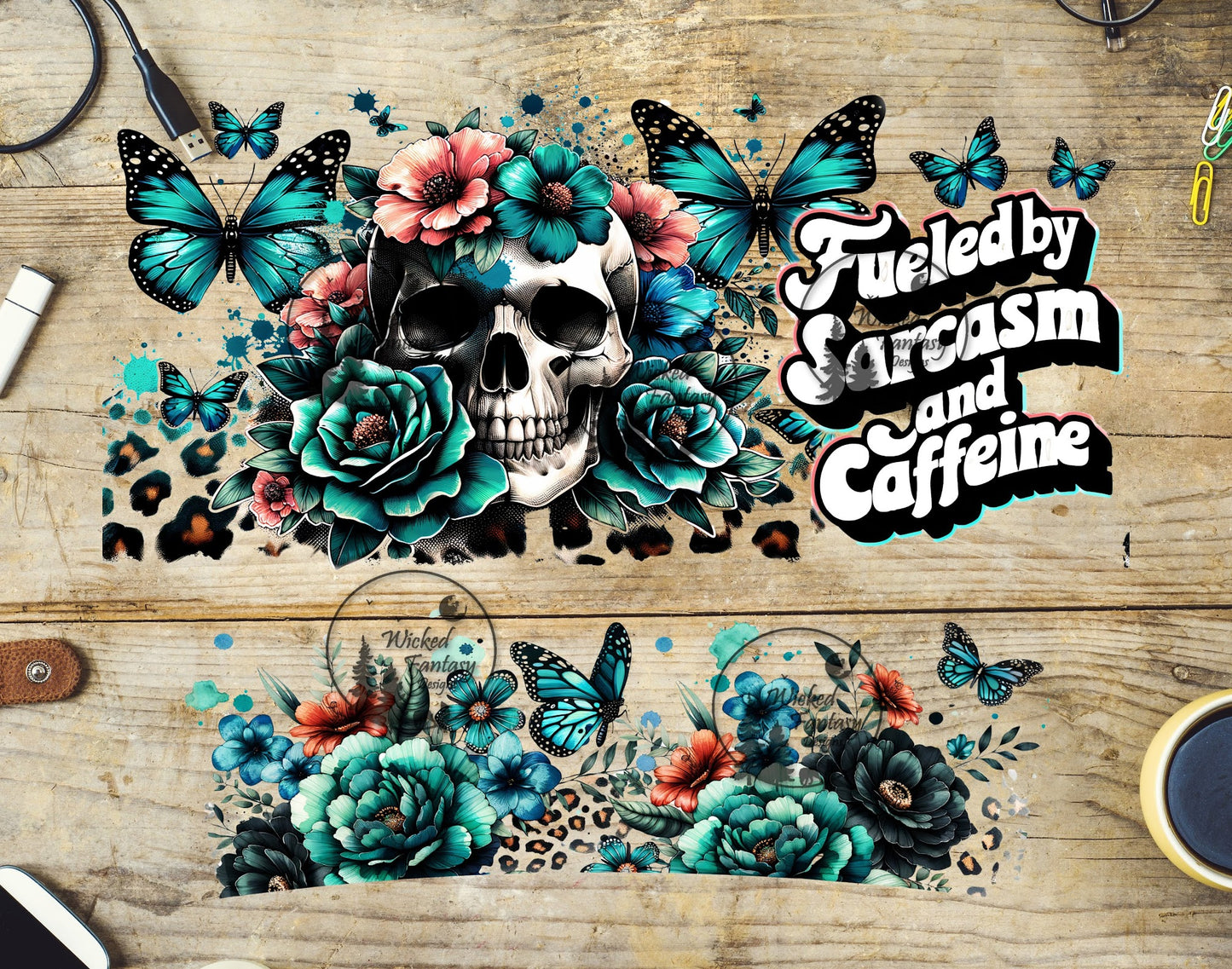 UVDTF Fueled by Sarcasm and Caffeine Element 40oz 16oz Multiple Sizes