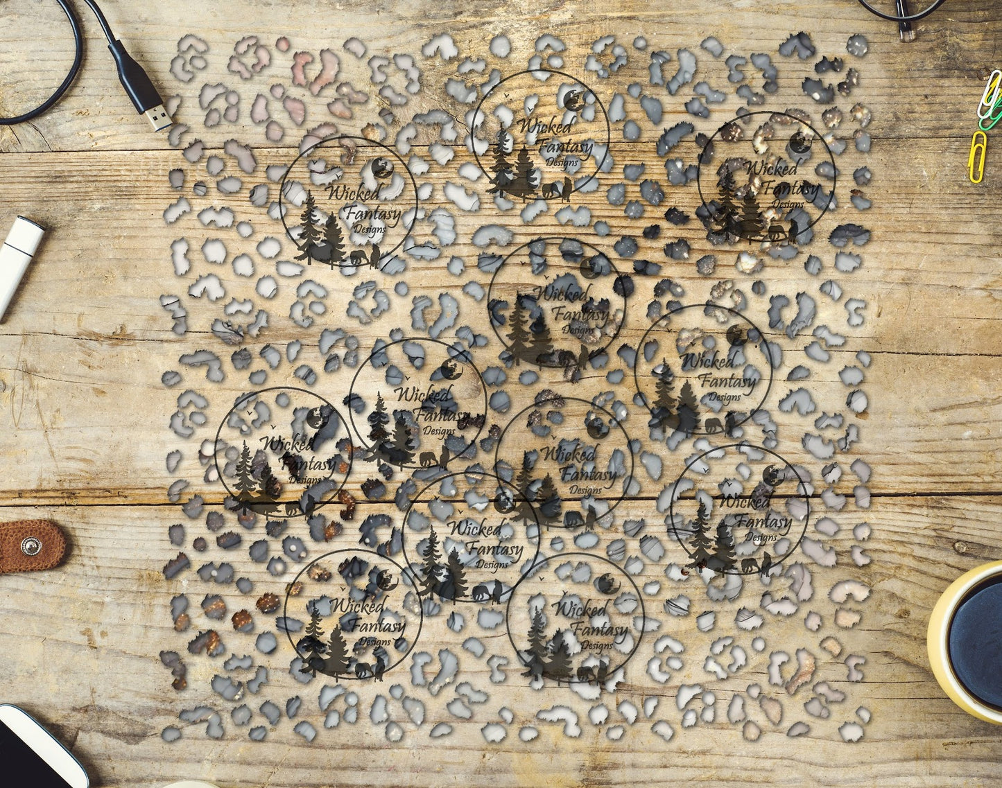 UVDTF Smokestone Patina Small Fuzzy Leopard Print 10"x10" Element Sheet