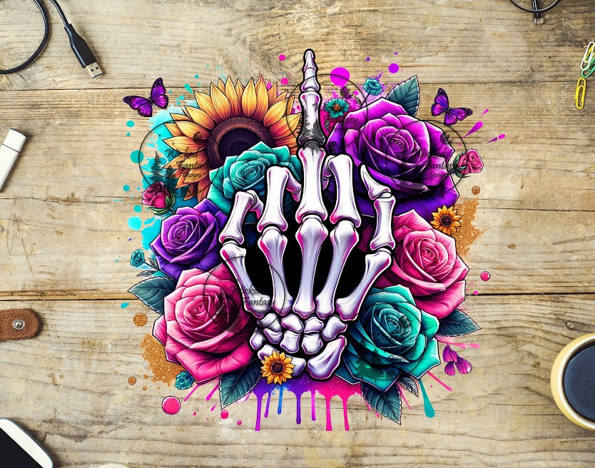 UVDTF F-Off Skeleton Hand Roses and Sunflowers