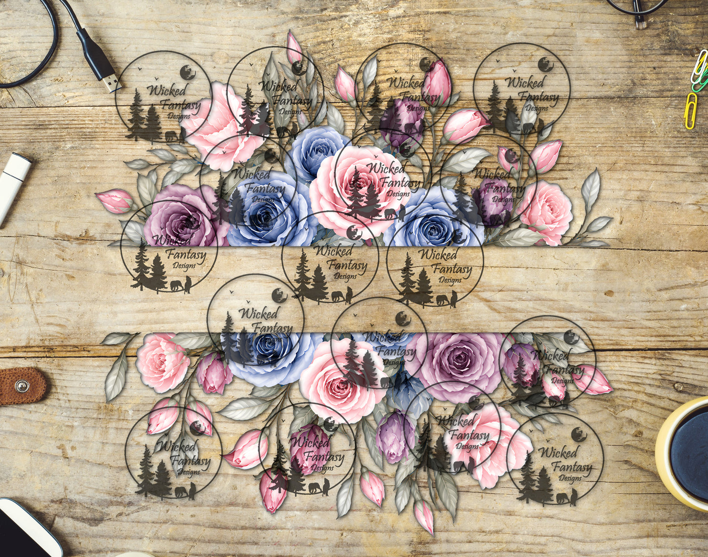 UVDTF Pale Pastel Flowers Border Elements