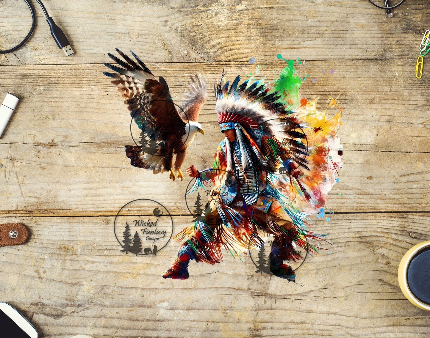 UVDTF Native American Dancing with Flying Bald Eagle