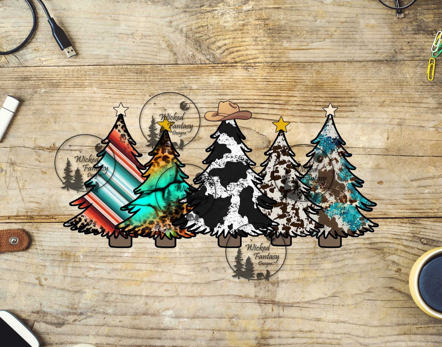 UVDTF Western Christmas Trees 16oz 40oz Tumbler Wrap Element