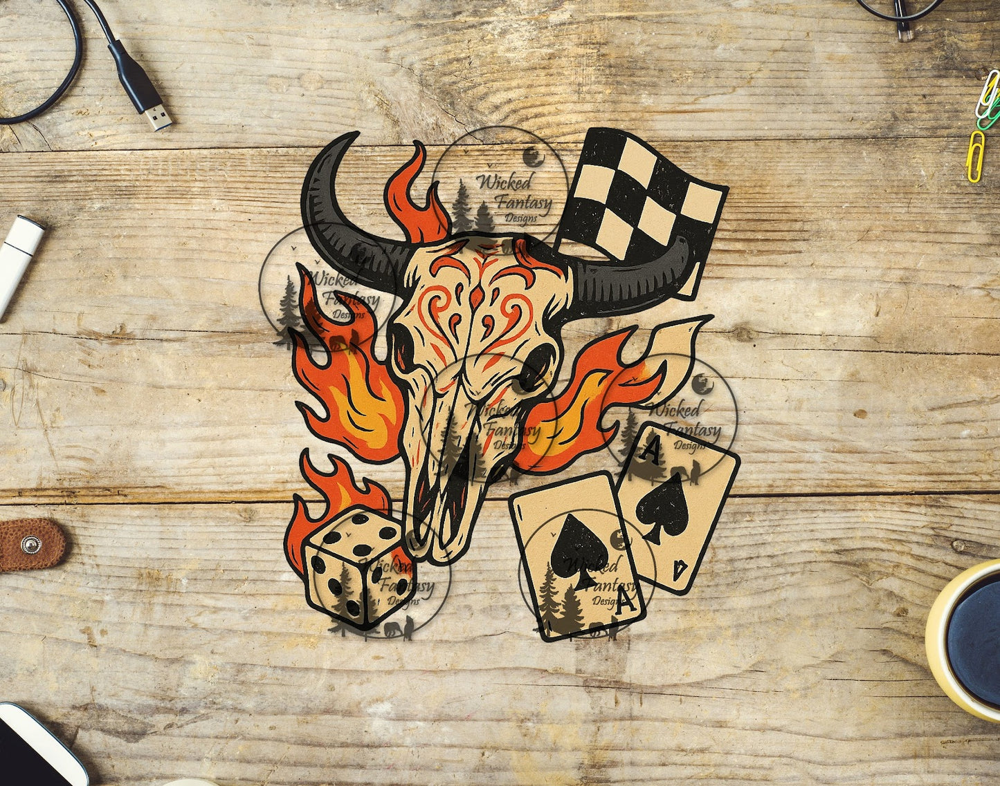 UVDTF Cow Skull Dice and Aces