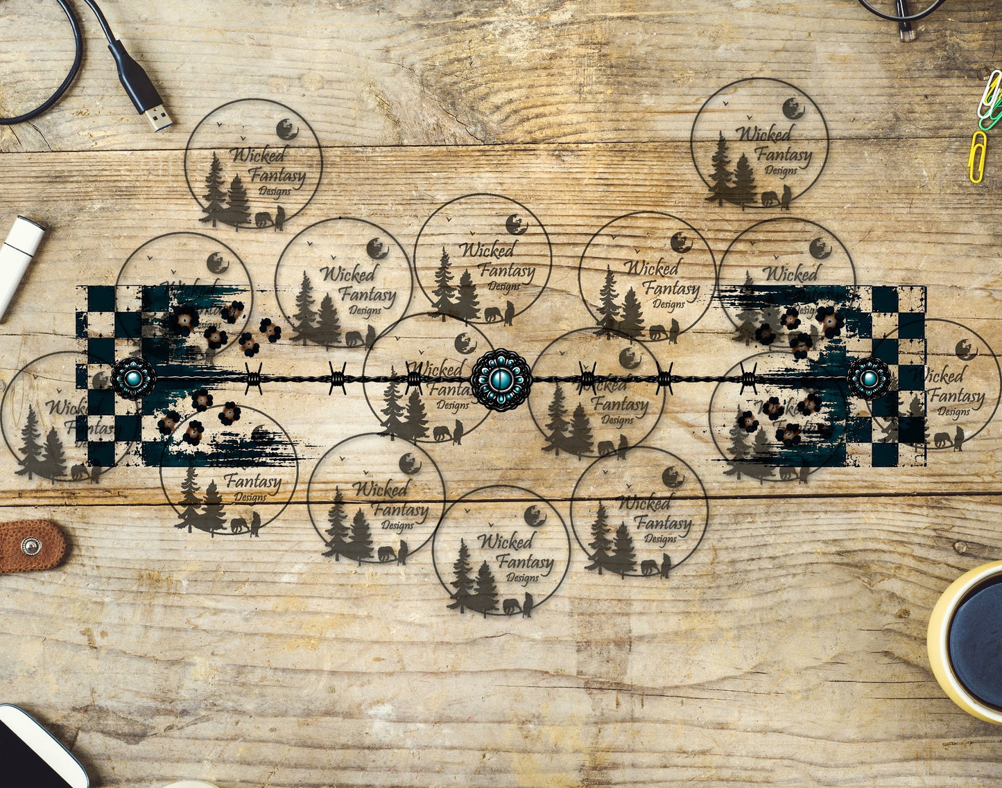 UVDTF Barb Wire Checkered Border Element