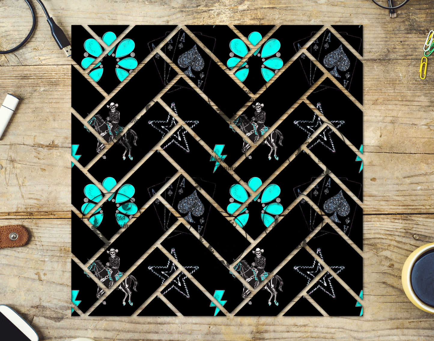 UVDTF Cowboy Skeleton Yalternative Herringbone 20oz 30oz 10"x10"