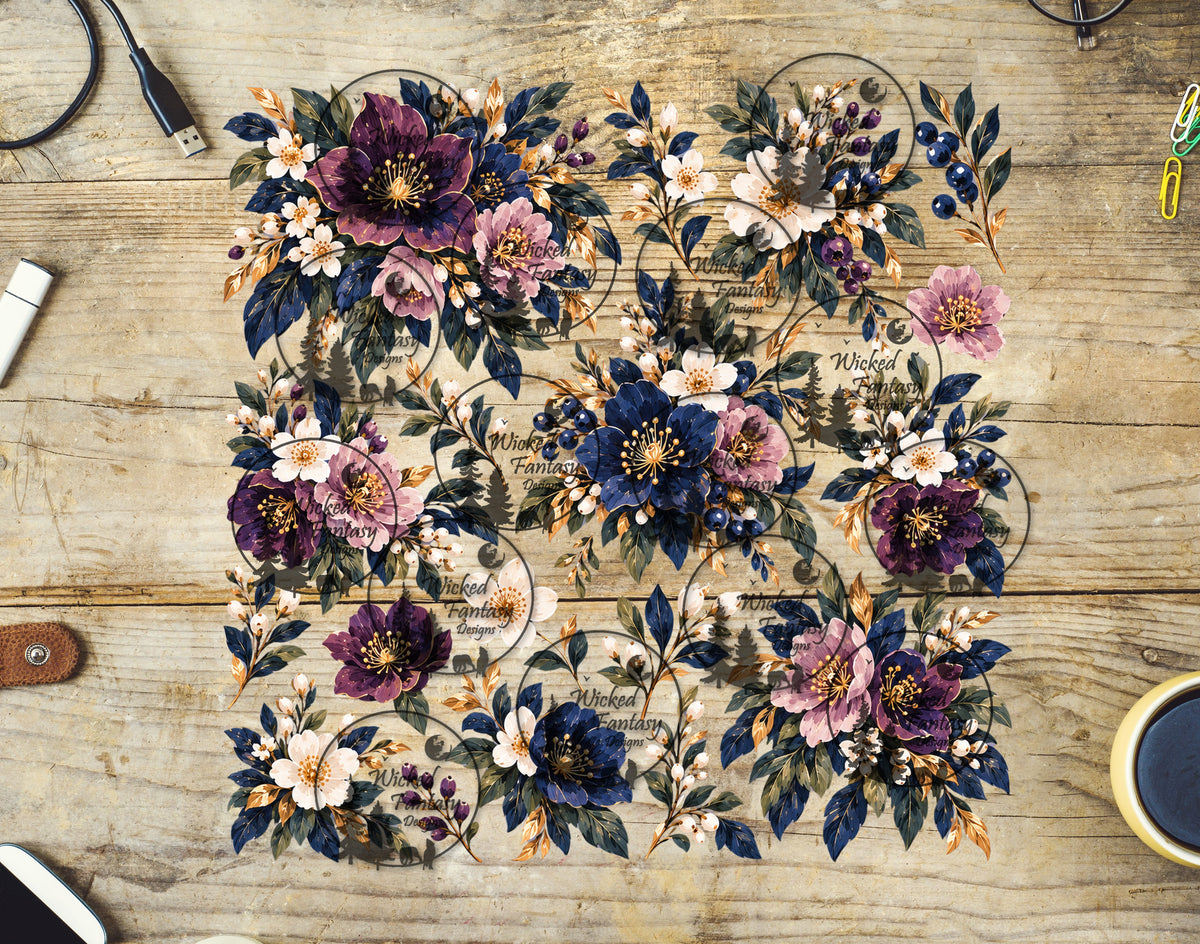 UVDTF Gilded Violet and Indigo Floral Element Sheet
