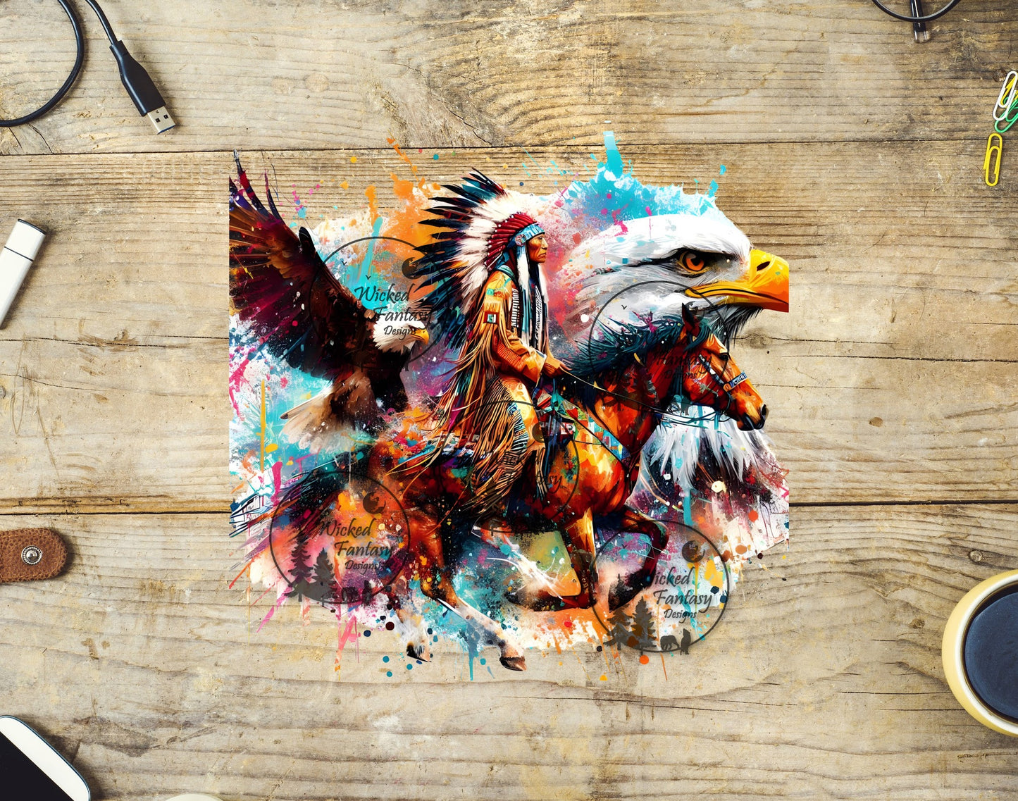 UVDTF Native American Riding Horse with American Eagle