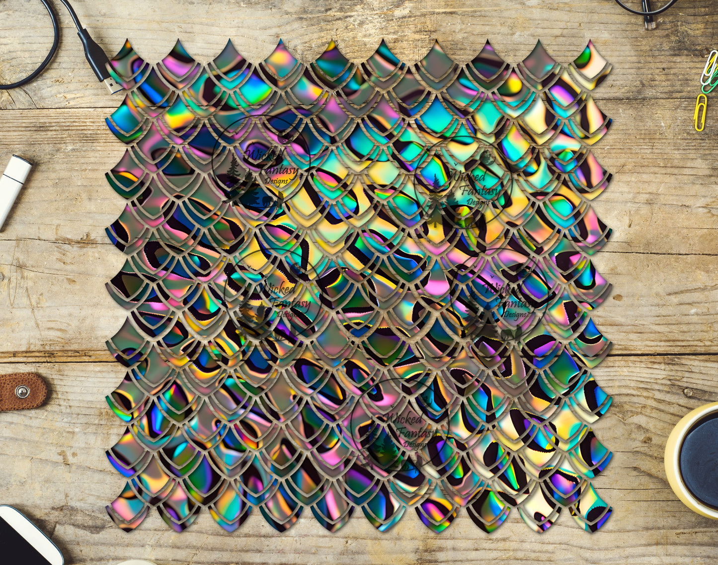 UVDTF Faux Holographic Spots Dragon Scales 10"x10" Element