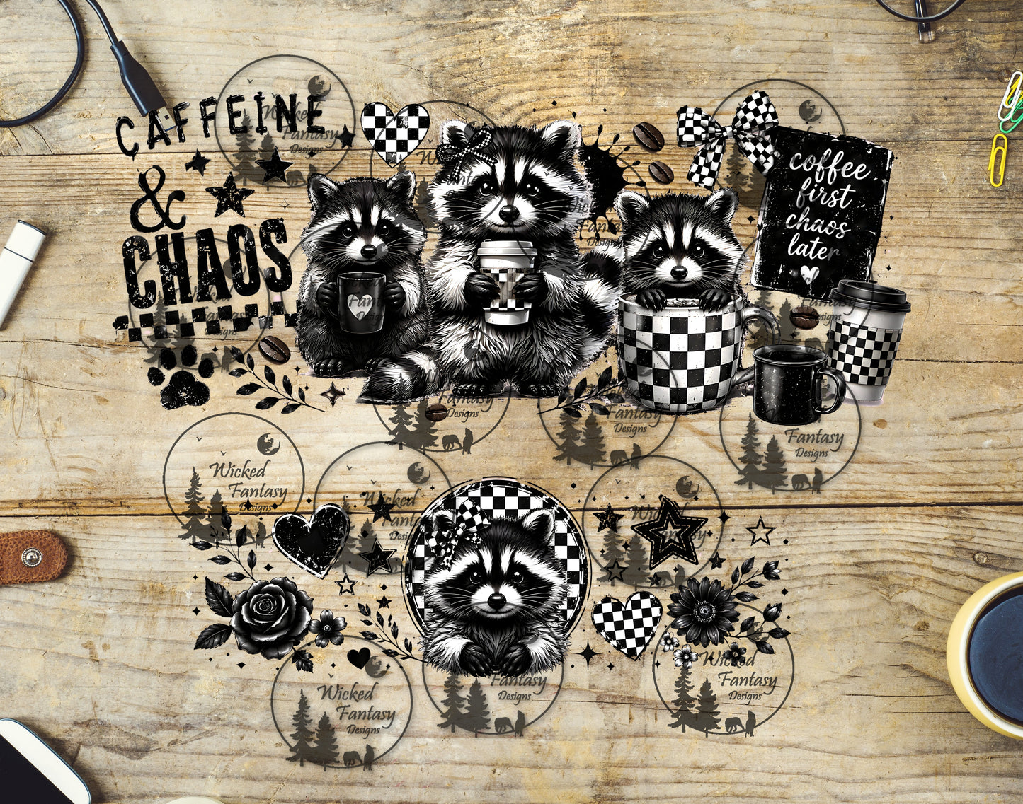 UVDTF Caffeine and Chaos 16oz 40oz Tumbler Wrap