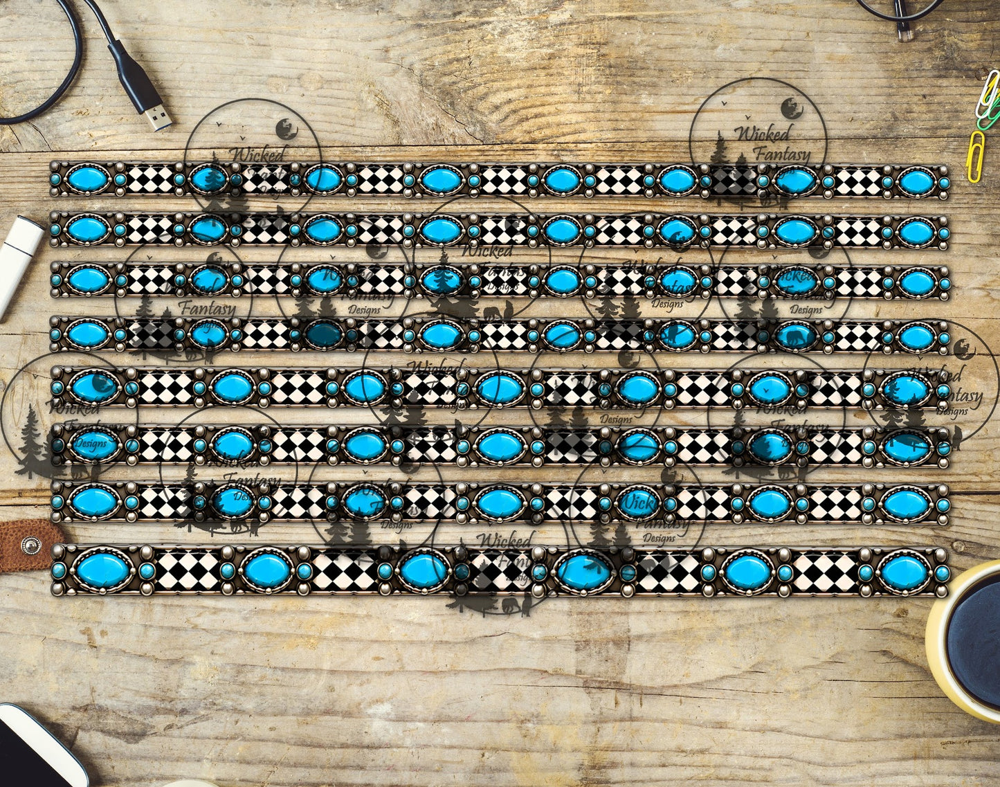 UVDTF Silver Checkered Turquoise 6x12" Striping Element