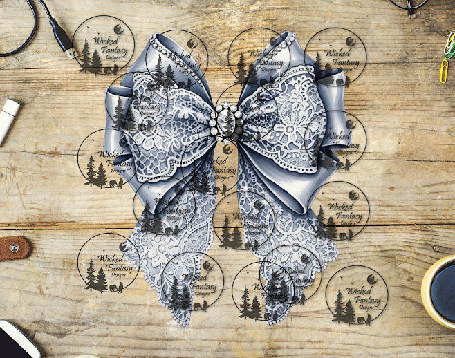 UVDTF Grey Satin Lace Bow