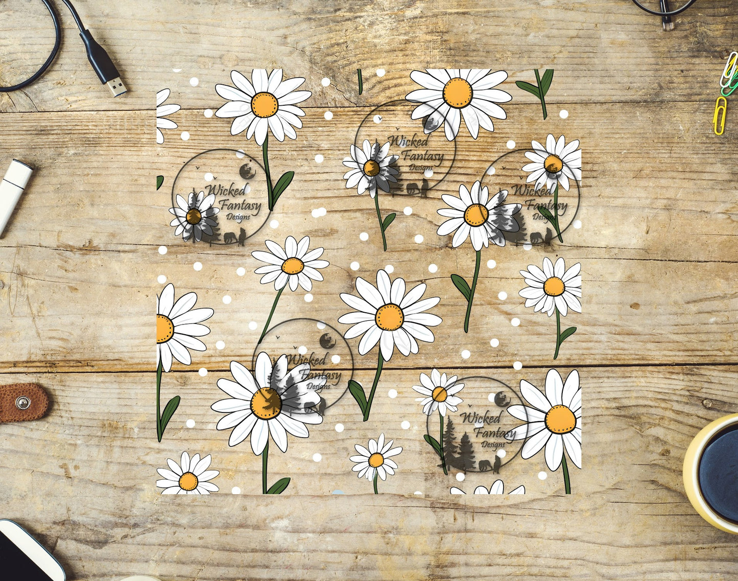 UVDTF Daisies and Polka-Dots 20oz 30oz 10"x10" Element