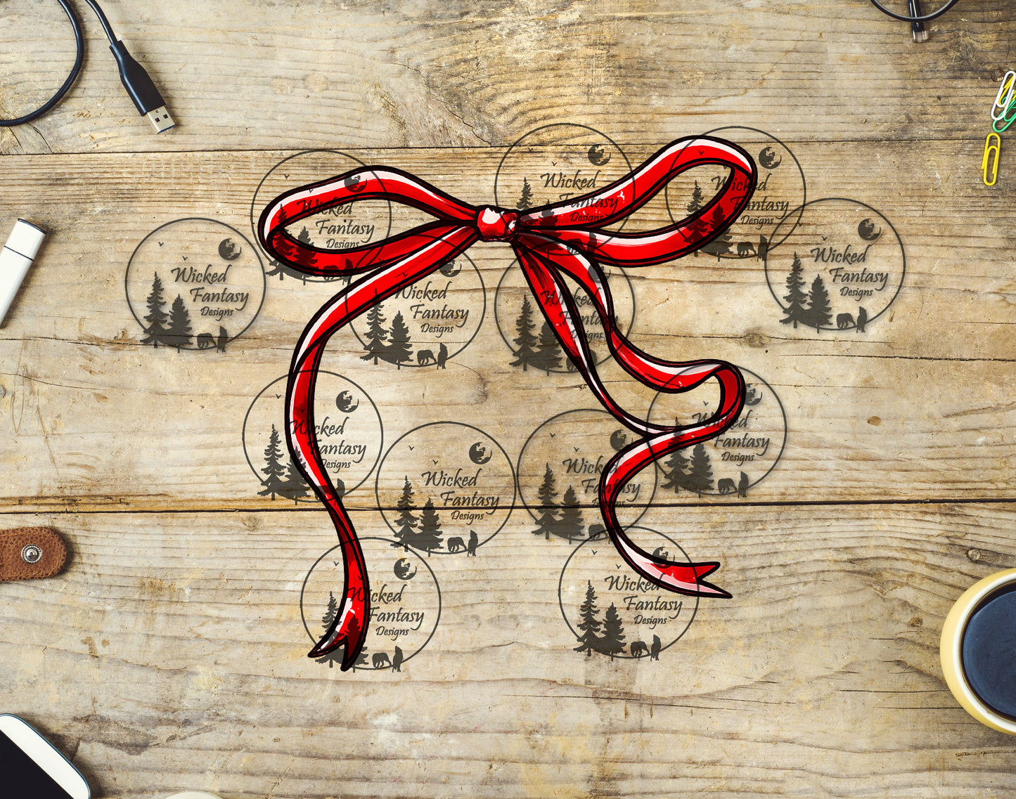 UVDTF Red Ribbon Bow