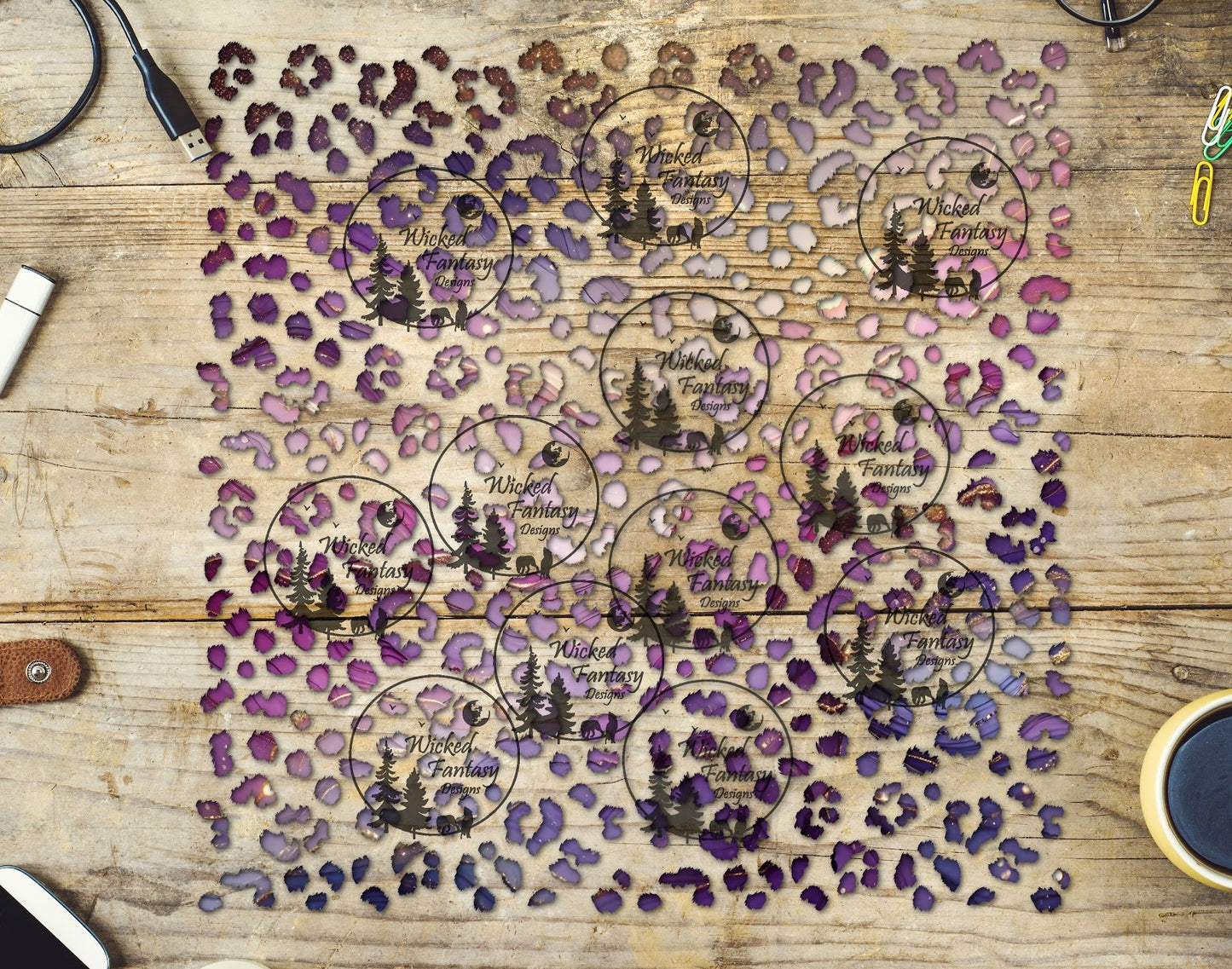 UVDTF Amethyst Drift Small Fuzzy Leopard Print 10"x10" Element Sheet