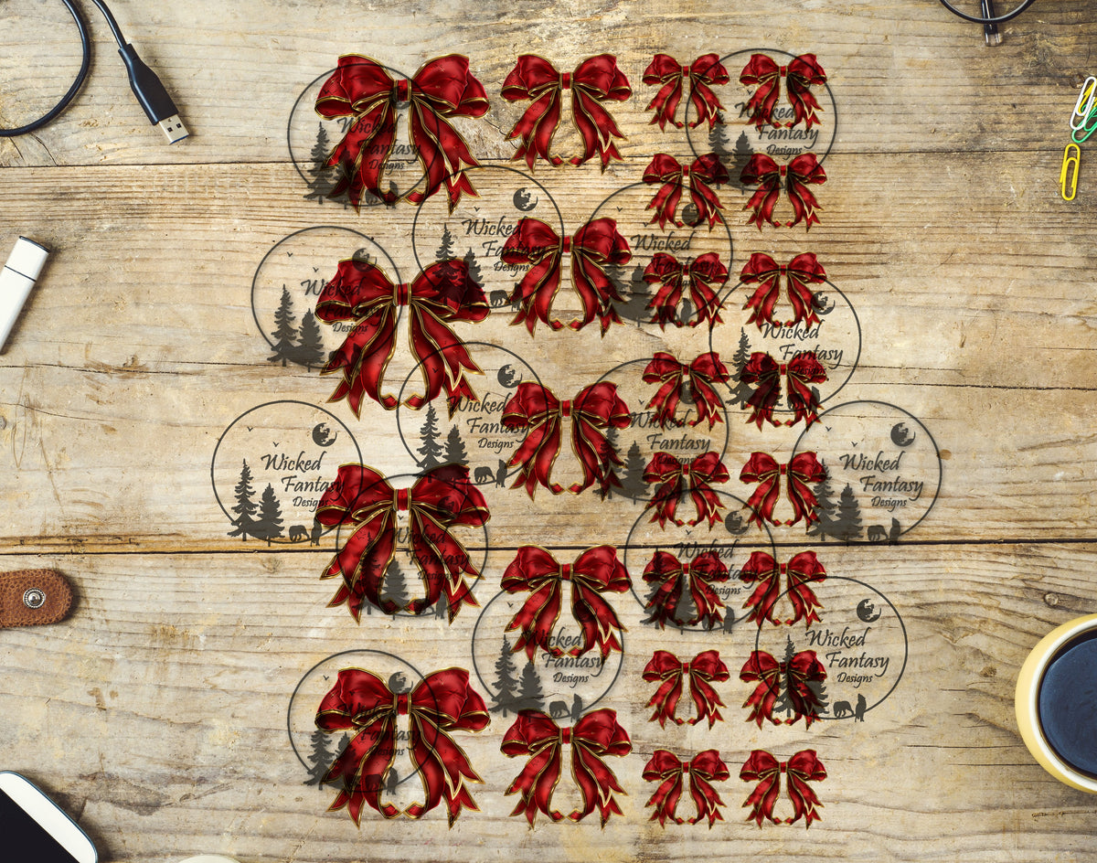 UVDTF Red and Gold Bows Elements 11" x 6"