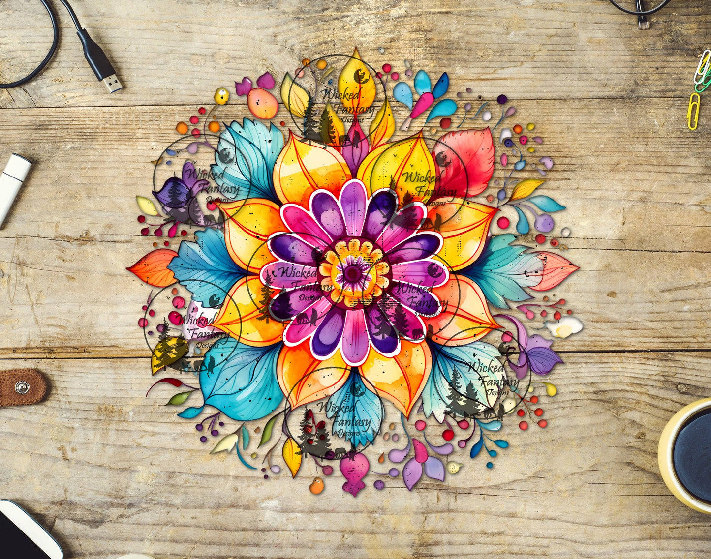 UVDTF Color Burst Mandala Floral