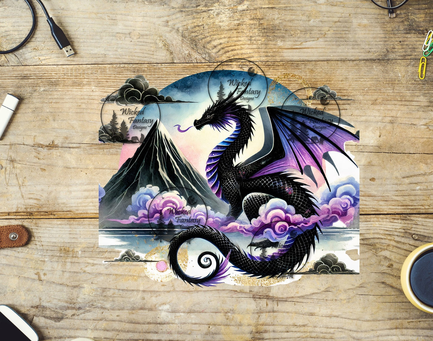UVDTF Black and Purple Dragon with Mountain