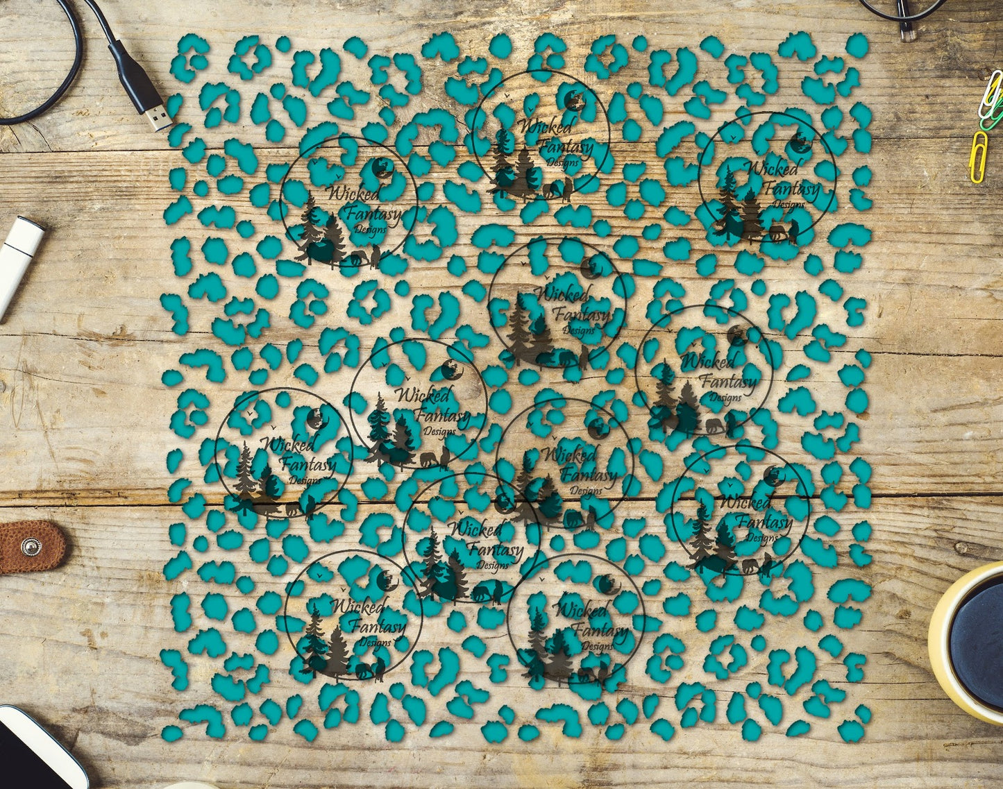 UVDTF Teal Small Fuzzy Leopard Print 10"x10" Element Sheet