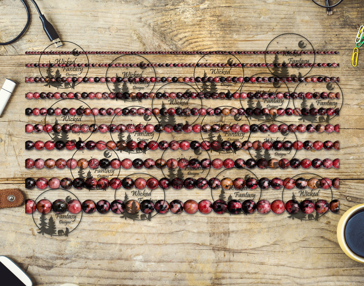 UVDTF Pink Rhodonite Beads 6x12" Striping