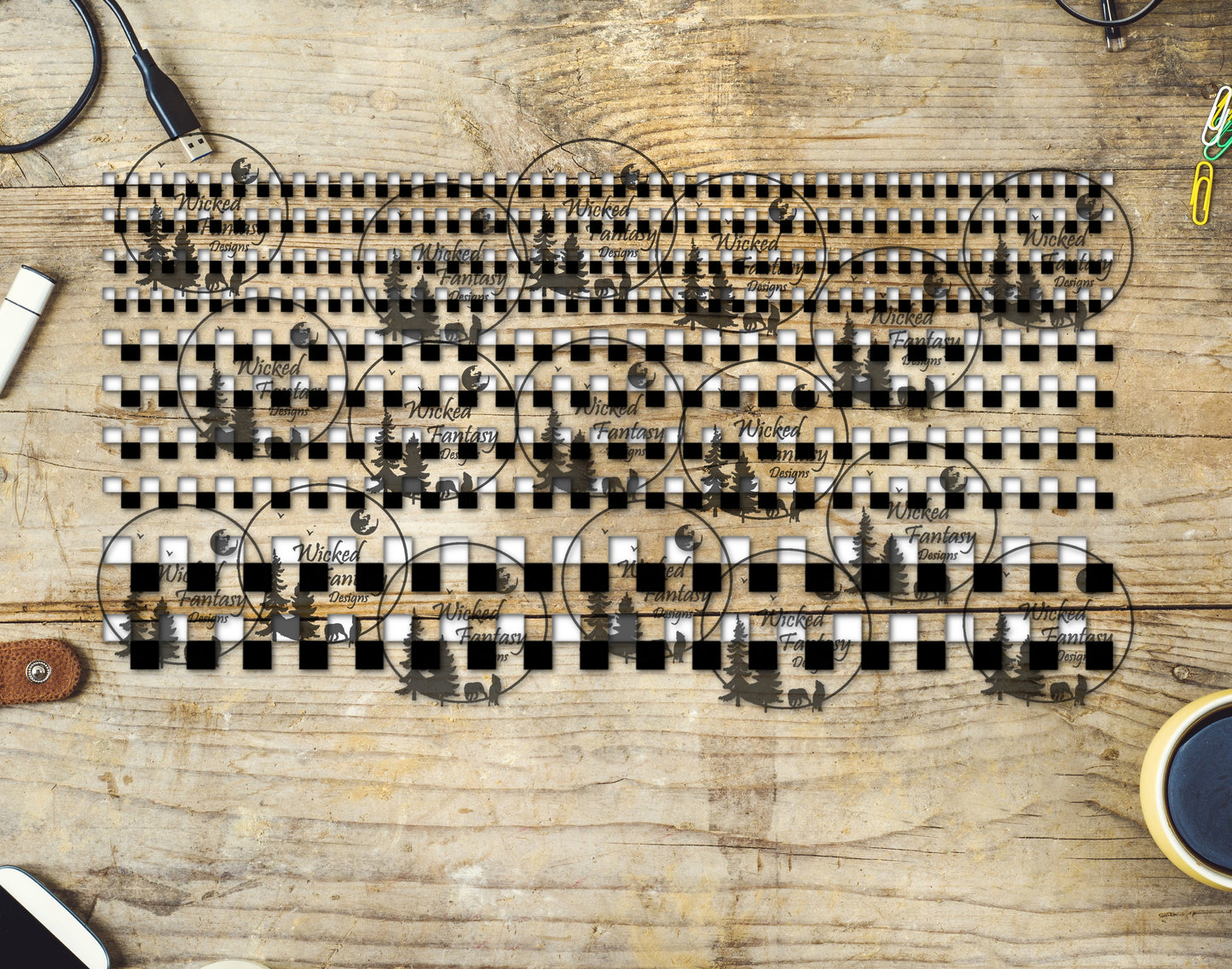 UVDTF Black and White Checkered 6x12" Striping Element
