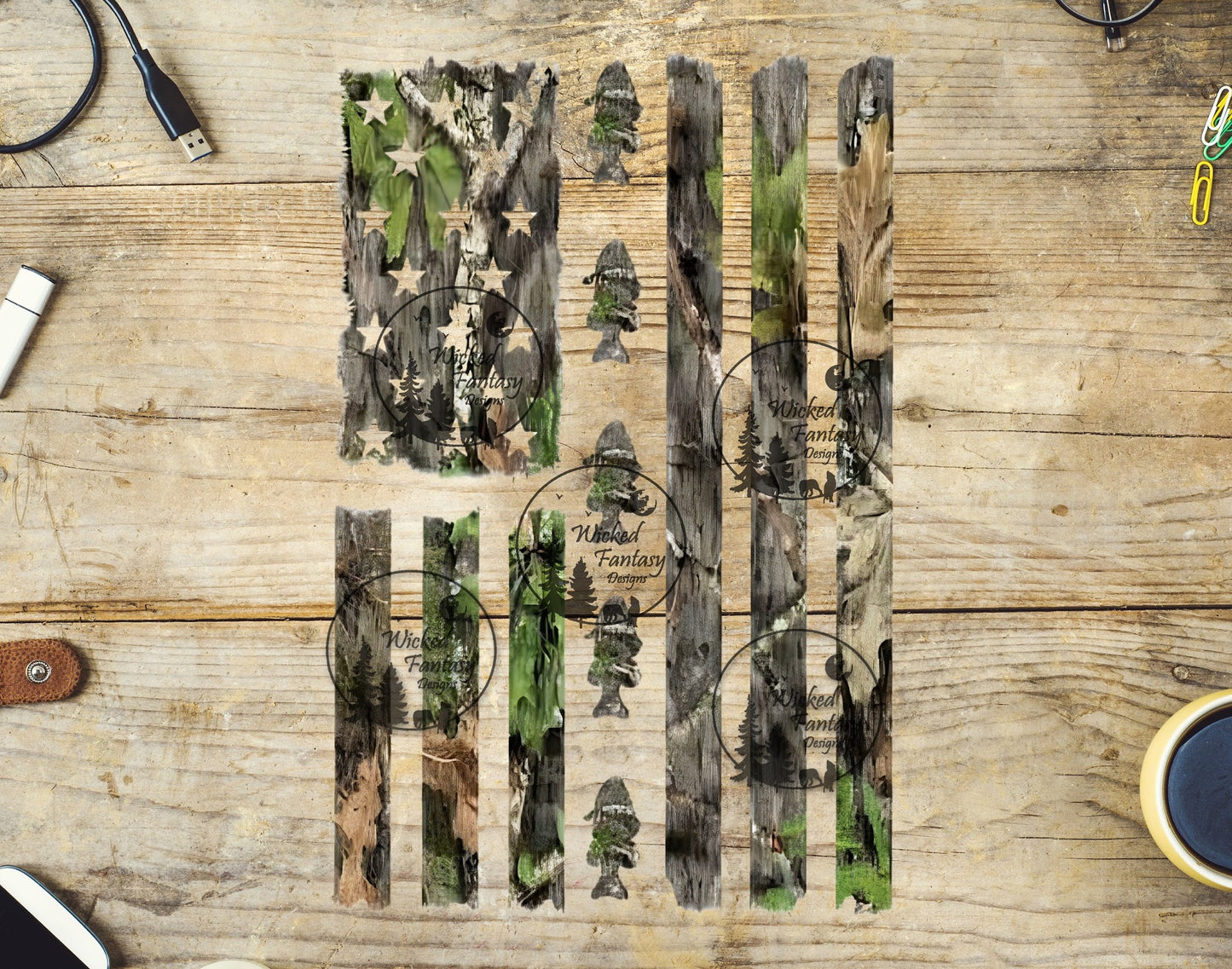 UVDTF Oak Camo Flag with Fish