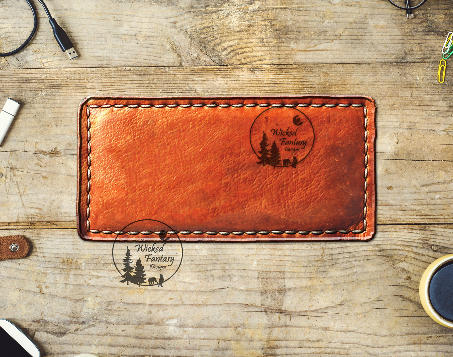 UVDTF Tumbler Element Rectangle Leather Label Patch