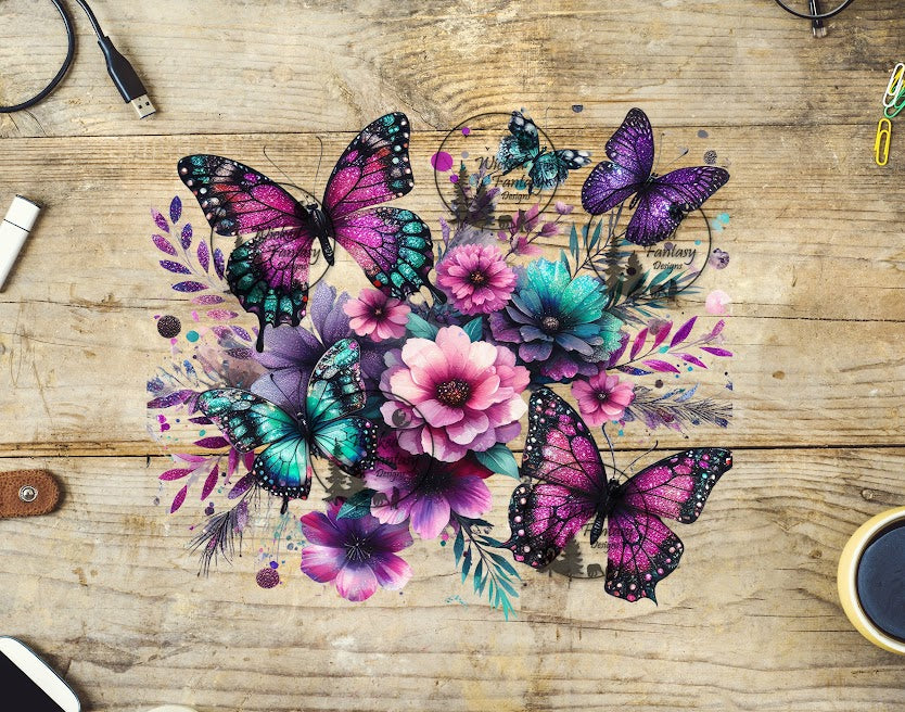 UVDTF Purple and Pink Butterflies and Flowers